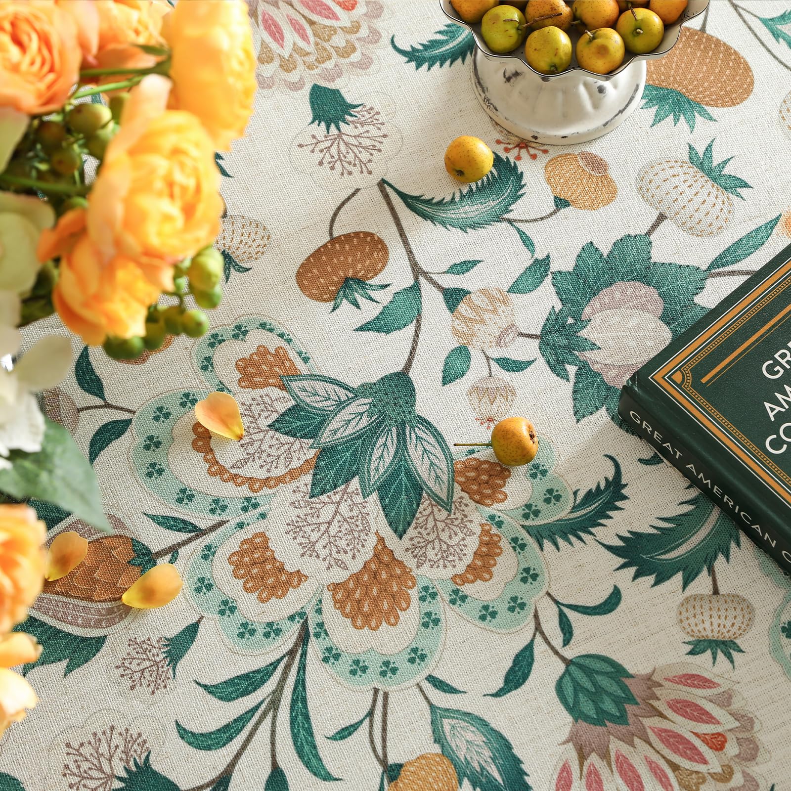 patdrea Vintage French Linen Tablecloth,Rectangular,110"x63"-Tree Life