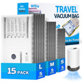 15 Packs Vacuum Bags for Travel with Rechargeable Pump, 3 Sizes Vacuum Seal Bags for Clothing, Compression Vacuum Travel Bags for Luggage, Vacuum Packing Bags for Closet Organization