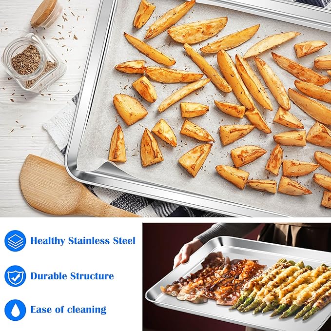 E-far Large Baking Sheet Set of 4, 20"x14" Stainless Steel Cookie Sheet