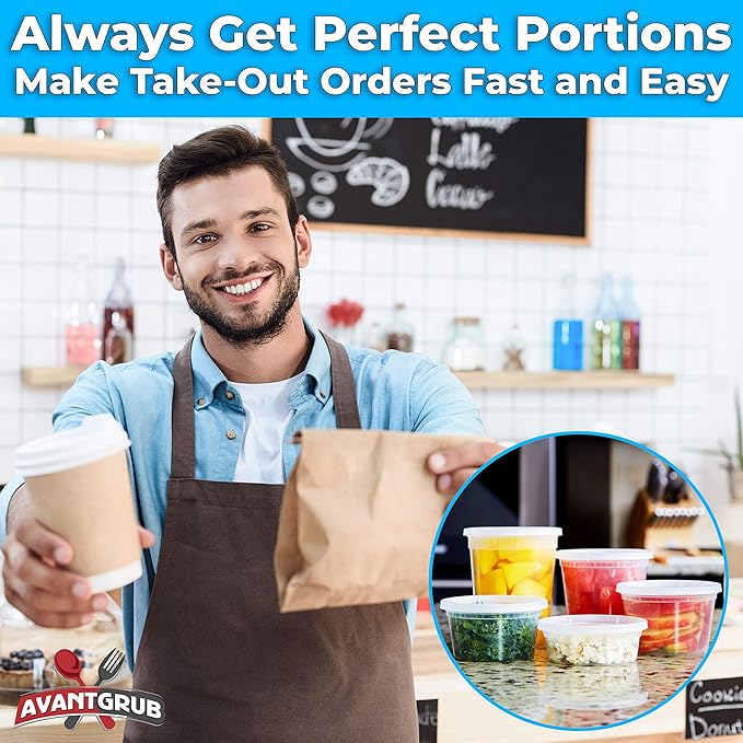 Avant Grub Food Storage Containers, BPA-Free Plastic, Deli Grade with Leakproof Lids, 12ct. Durable 32 Oz Microwave and Freezer Safe Containers for Takeout, Meal Prep, Storage, Keeps Food Fresh Longer