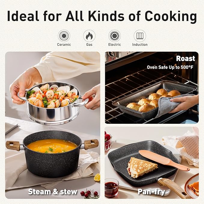 DishDelight 30 Pcs Pots and Pans Set Non Stick, Granite Induction Cookware