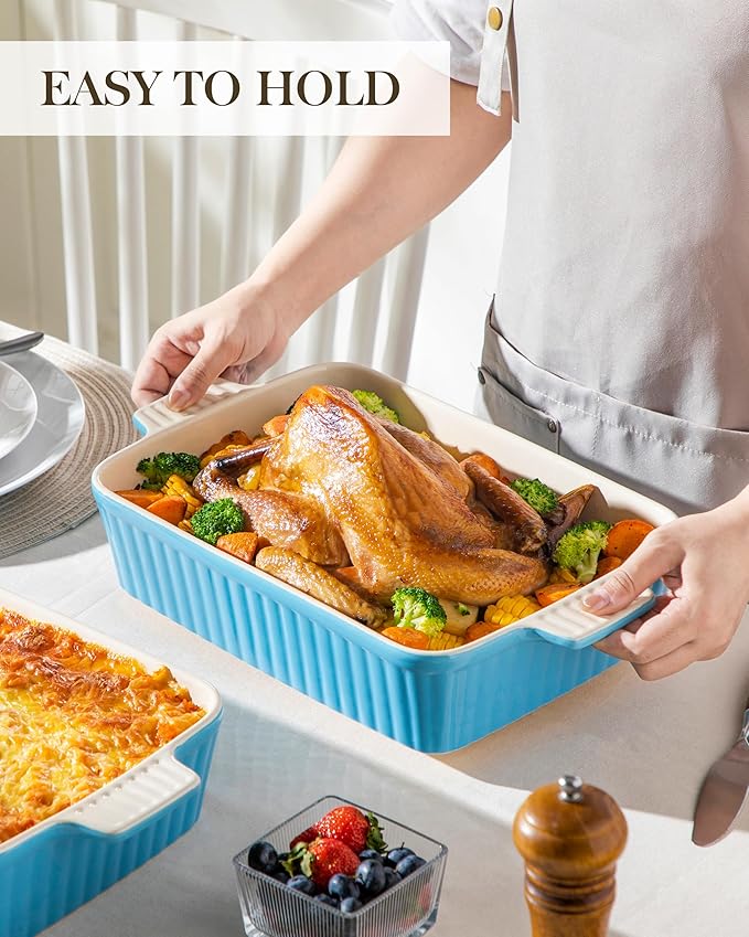 MALACASA 4.4 QT Ceramic Casserole Dishes for Oven, 9x13 Baking Dishes, Blue