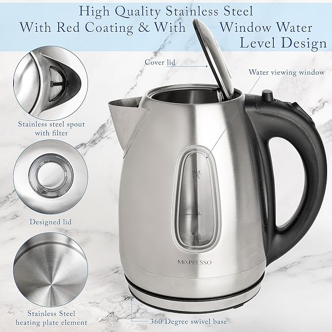 Mixpresso 1.7 Liter Stainless Steel Electric Kettle