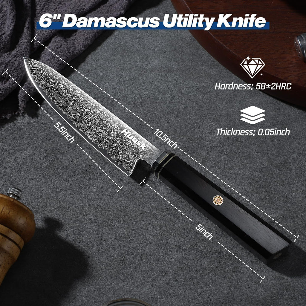 Huusk Damascus Paring Knife Japanese - 5.5" Handcrafted VG10 Utility Knife