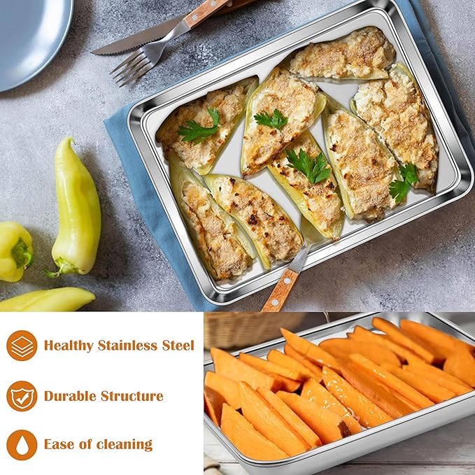 E-far Small Baking Sheet, 10.5”x8.3” Stainless Steel Toaster Oven Tray