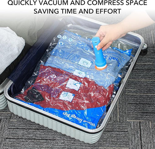 16 Pack Vacuum seal bags for clothing With Coldless Pump, Vacuum Storage Bags,Space Saver Sealer Bags, Pillows, Comforters, Blankets, Bedding,Travel,