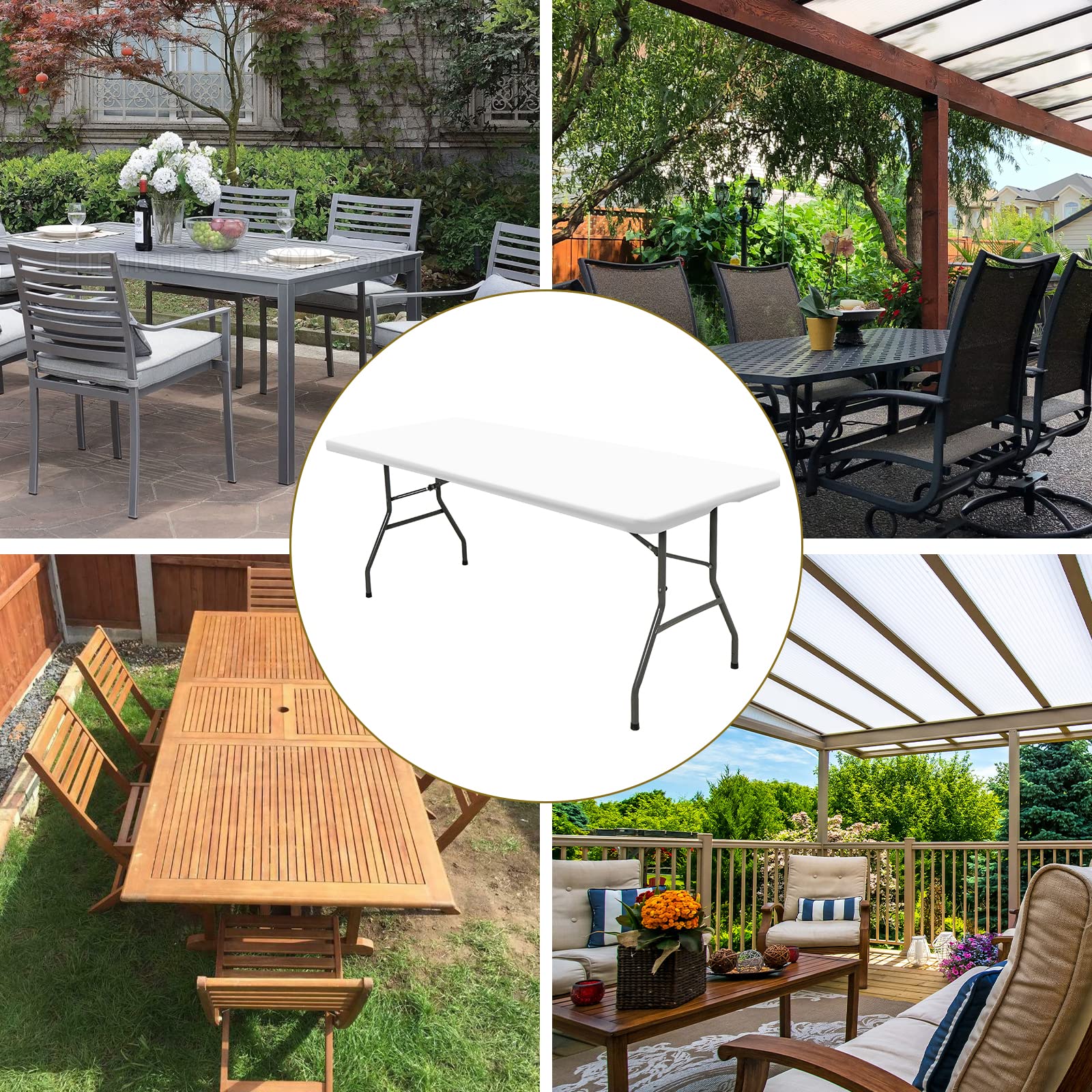 6 Pack Stretch Fabric Table Top Cap Cover, fits 8' Tables, Spandex Table Covers Washable Elastic Universal Rectangle Tablecloth Protector for Indoor Outdoor Party Picnic Wedding, White, 30" W x 96" L