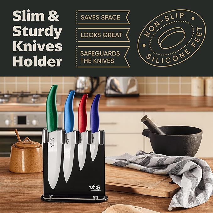 Vos Ceramic Knife Set with Block, Multi-Color