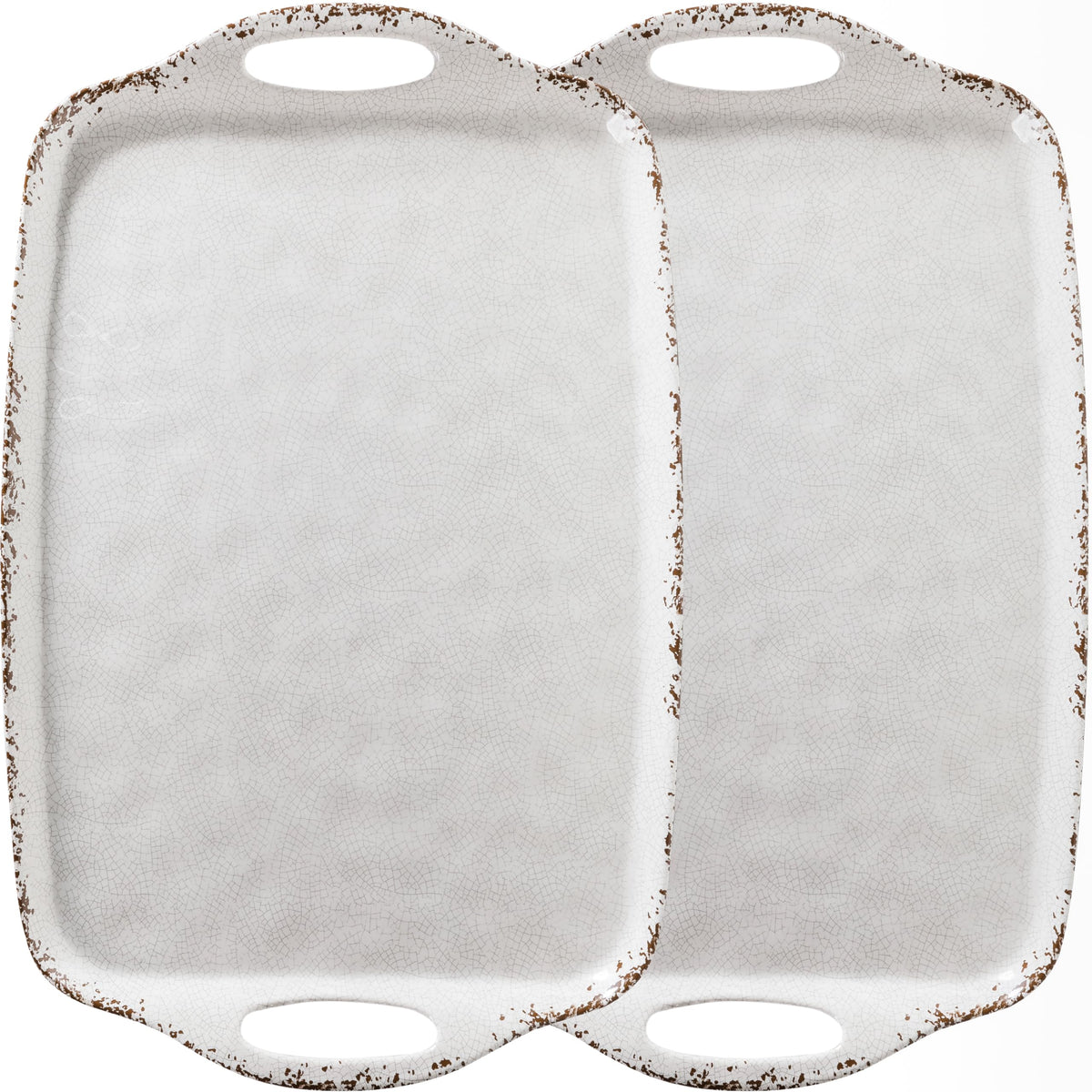 ZAROCRUS Extra Large Serving Tray with Handles, 19 x12 inch, Set of 2, Melamine Platters for Serving Food, Turkey, Cookie, Farmhouse Rectangular Brekfast Tray, Dishwasher Safe, Gray