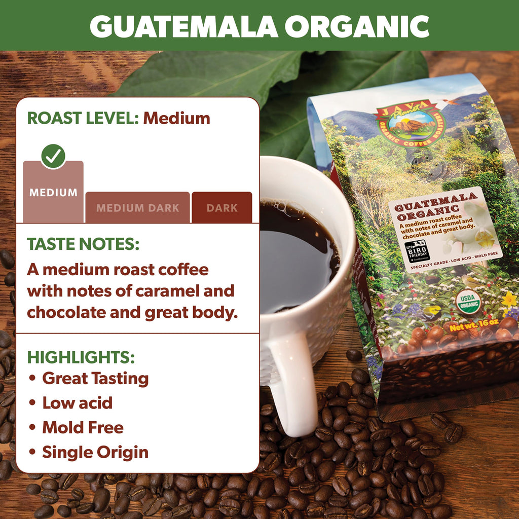 Java Planet Low Acid Organic Whole Bean Coffee, Guatemalan, Med Roast 5lb
