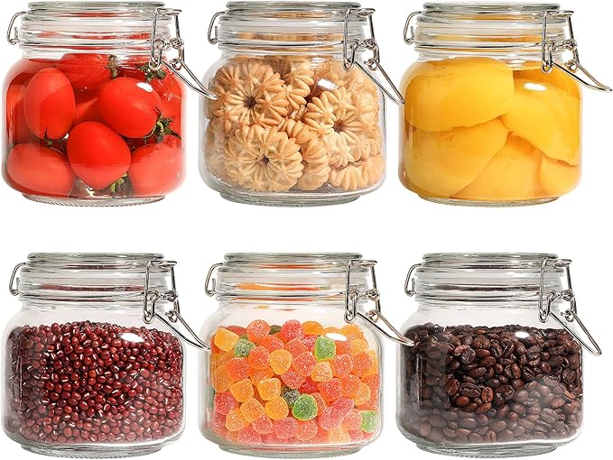 ComSaf Square Glass Pantry Jars with Airtight Lids 27 oz 6 Pack Spice Jar