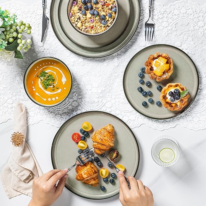 AmorArc Stoneware Dinnerware Sets for 4, 12Pcs Plates and Bowls Sets Dishes