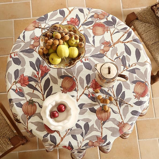 patdrea Vintage French Linen Tablecloth,Round,Diameter 55"