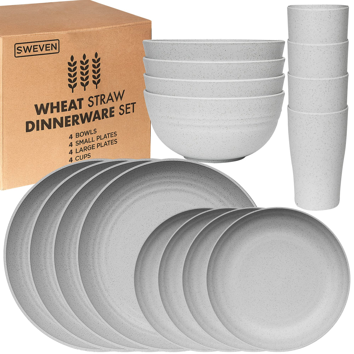 Wheat Straw Dinnerware Sets | Unbreakable Dinnerware Sets | Dishwasher Microwave Safe Dinnerware | Eco Friendly Non Breakable Dinnerware Sets | RV Outdoor Camping (Black, Service for 4 (16 pcs))