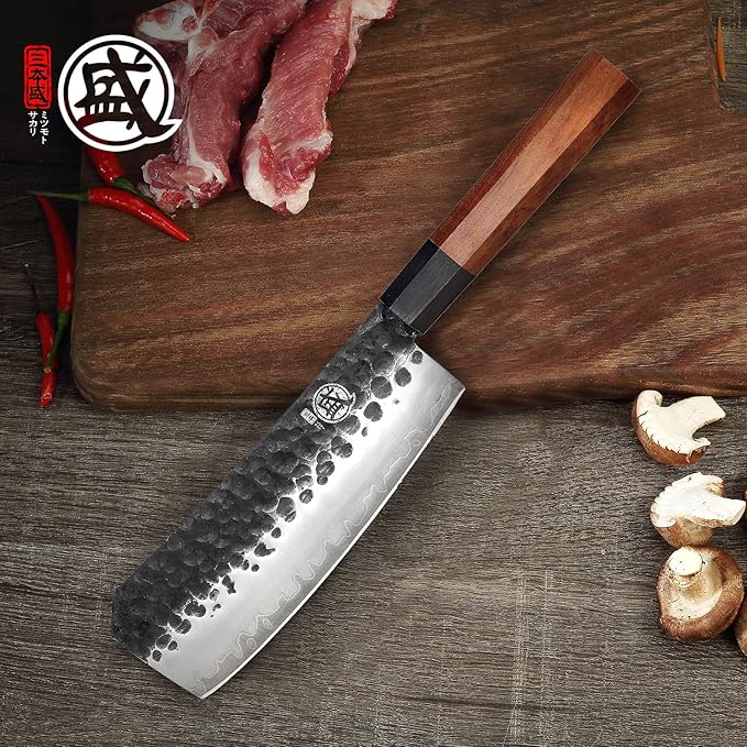 MITSUMOTO SAKARI 7-Inch Japanese Meat Cleaver Knife, 3-layer 9Cr18MoV