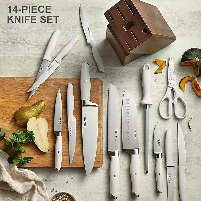 Fikshot 14-Piece Knife Set – German High Carbon Stainless Steel, White