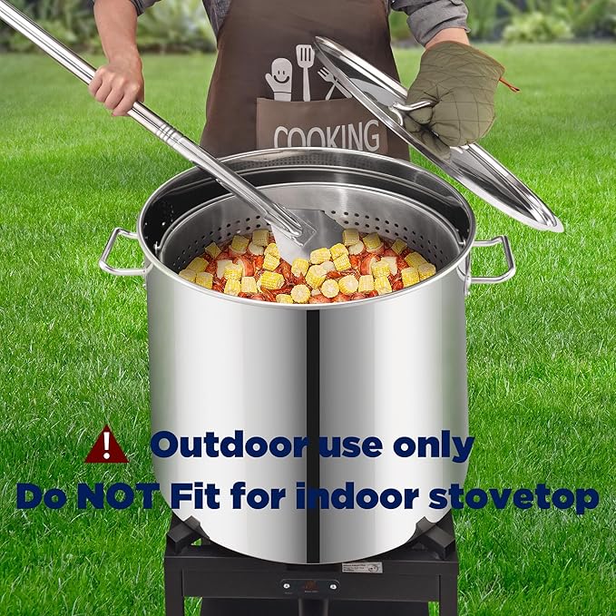 ARC 100QT Stainless Steel Seafood Boil Pot with Basket and Two Brown Paper