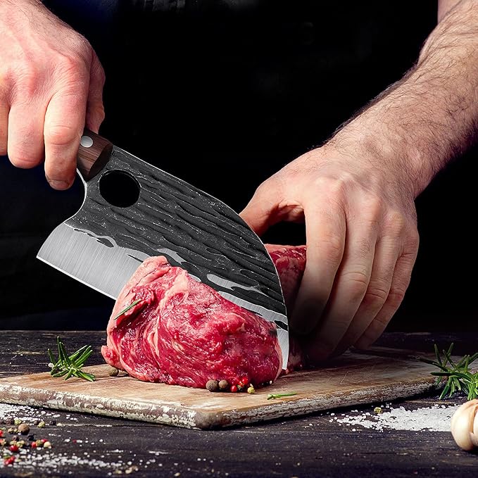 ROCOCO Butcher Cleaver Knife Set - 3PCS Serbian Chef Viking Boning Knife