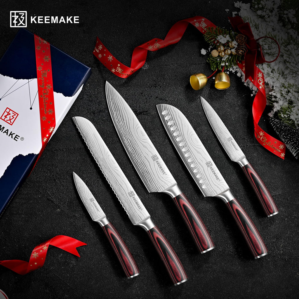 KEEMAKE 5 Pieces Kitchen Knife Set, Professional Ultra Sharp Chef Knife Set