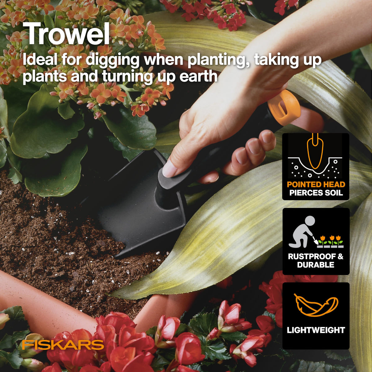 Fiskars 4-Piece Tool Set, Pruning Shears, Trowel, Cultivator & L/XL Gloves