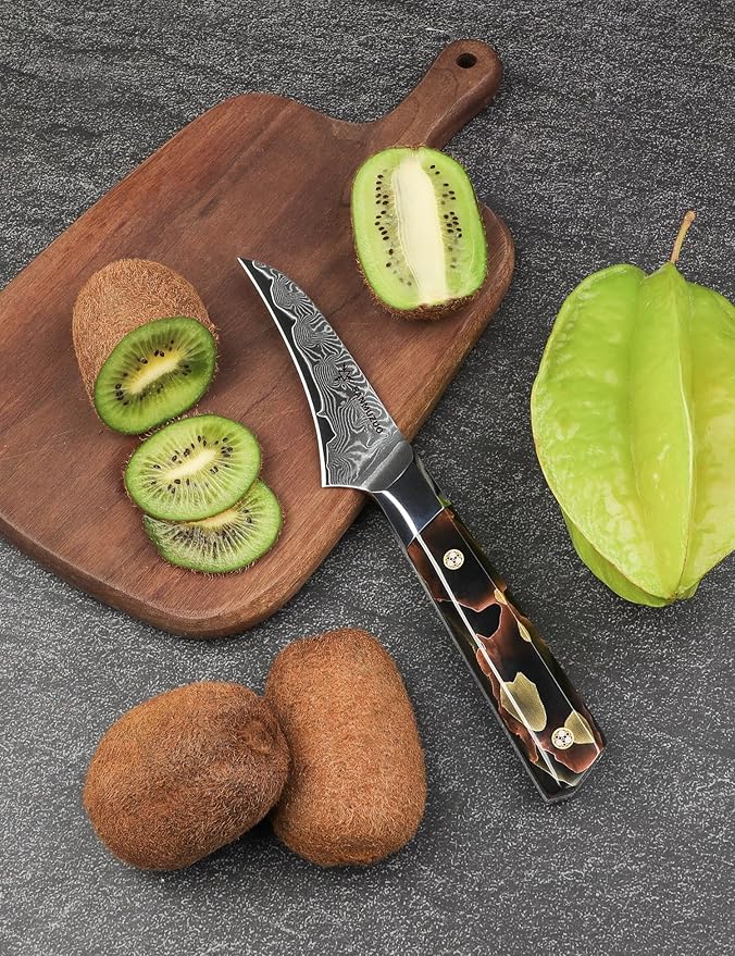 SANMUZUO Bird Beak Paring Knife 3.5 Inch, Professional Kitchen Peeling Knife, Ultra Sharp Damascus Powder Steel with Full-tang Resin Handle, Bi Series
