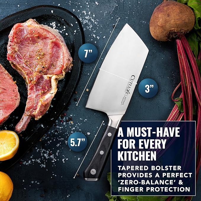 Cutluxe Meat Cleaver Knife, 7" Heavy Cleaver Butcher Knife – German Steel