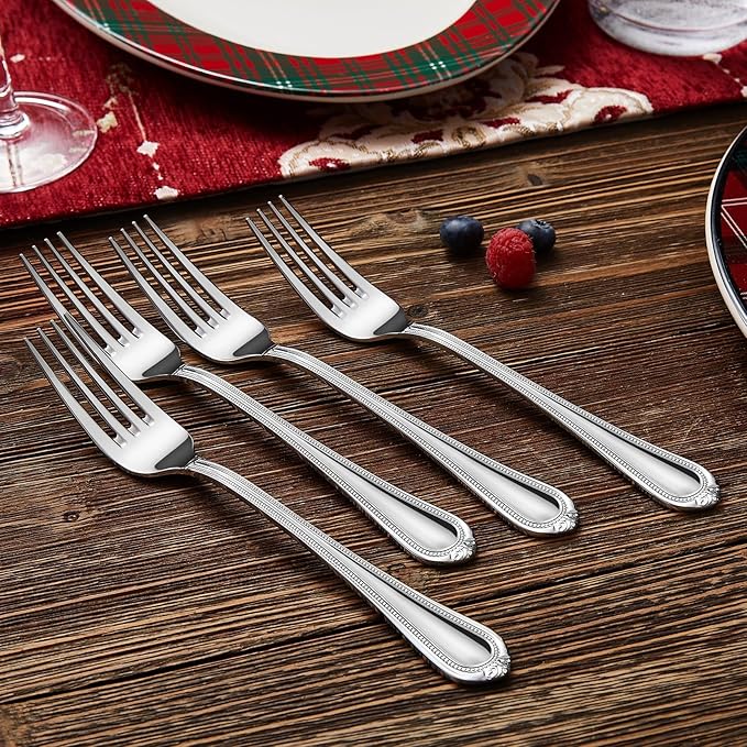 KEAWELL Premium Pearl Edge 4-Piece 7.3-Inch Fork Set (4, 7.3" Salad Forks)
