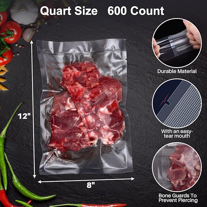 Vacuum Storage Bags, Vacuum Seal Bags for Food, 8x11 Inch Quart Bags 600pcs