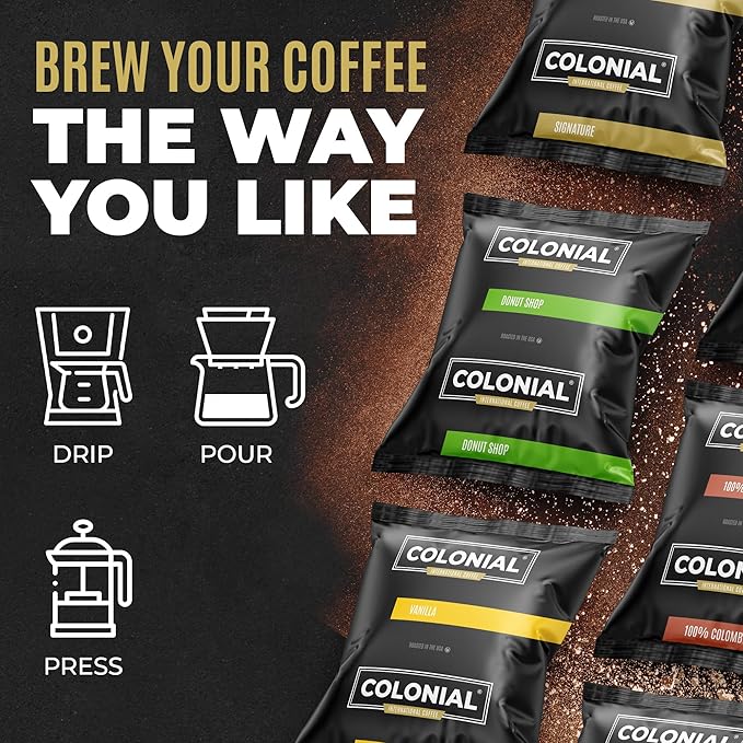 Colonial Coffee 12 Count Single Pot Coffee Packets – Signature Breakfast Blend, Medium Roast | Pre-Measured Frac Packs for 12 Cup Maker | Bulk Ground Gourmet Coffee for Home & Office