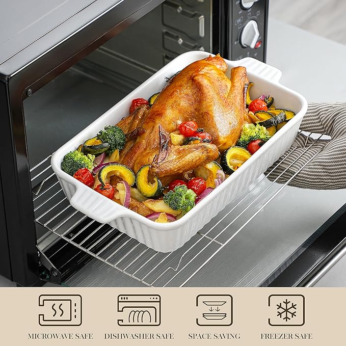 MALACASA Casserole Dishes for Oven, Ceramic Baking Dishes Set of 4, White