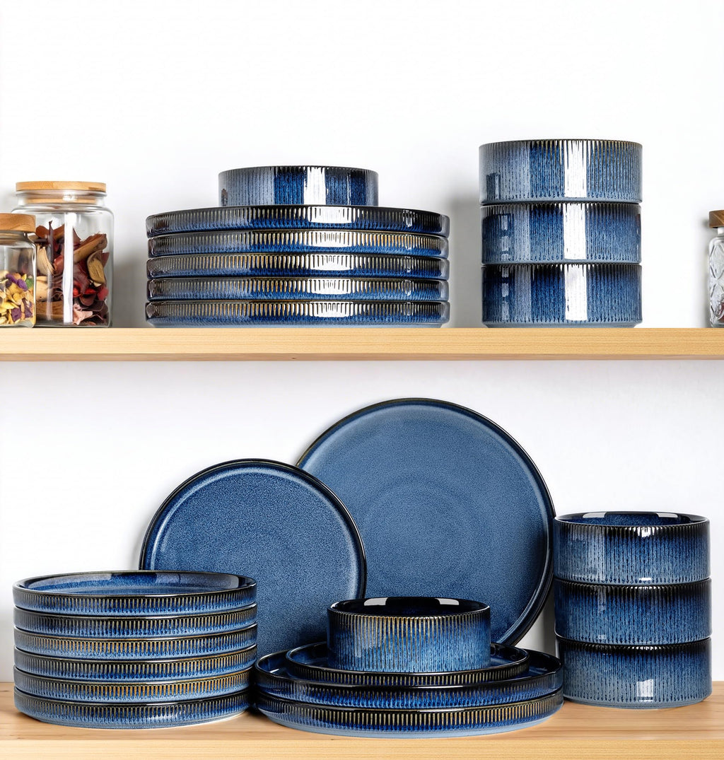 TheTerra Ceramic Dinnerware Set for 8, 24-Piece Plates and Bowls Set
