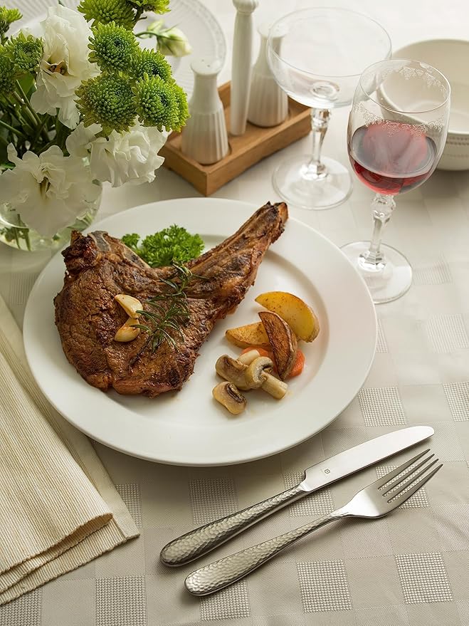 Danialli Matte Silverware Set, 18/10 Stainless Steel Satin Flatware, Modern Brushed Finish Cutlery, Dishwasher Safe & Durable, Built to Last (60-Piece, Fidenza Hammered)
