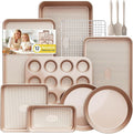12-Piece Nonstick Bakeware Set with Baking Pan - Ceramic Coated Gold