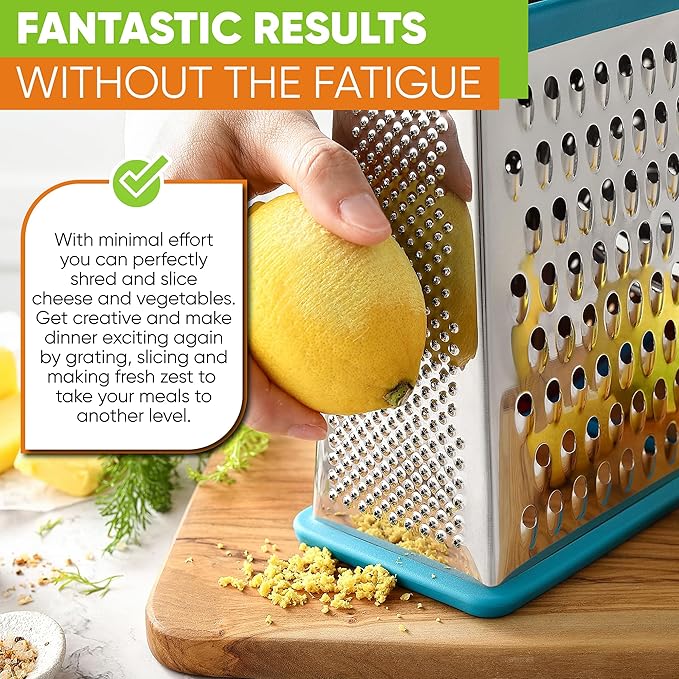 Spring Chef Stainless Steel XL Cheese Grater for Kitchen, Teal
