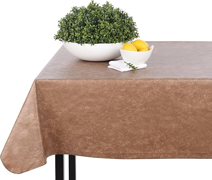 Yourtablecloth Heavy Duty Vinyl Rectangle or Square Tablecloth – 6 Gauge Heavy Duty Tablecloth – Flannel Backed – Wipeable Tablecloth with Vivid Colors & Many Sizes 52 x 70 Terra