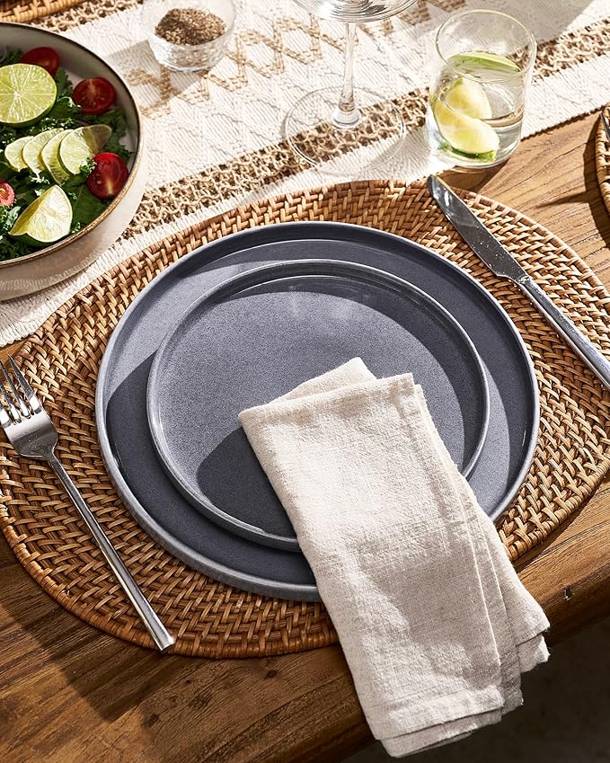 Famiware Annecy 16-Piece Stoneware Plates and Bowls, Misty Blue