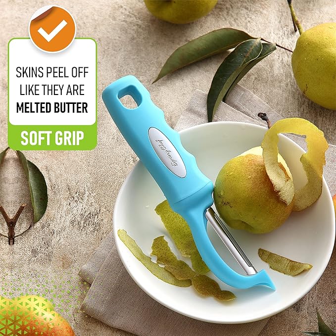 Spring Chef Swivel Potato Peeler with Soft Grip Handle, Set of 2, Aqua Sky