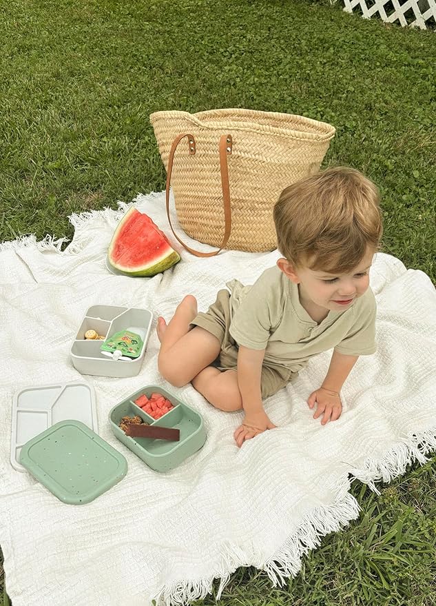 Leak Proof Square Bento Box Food-Grade Silicone Bento, BPA, Phthalate, Lead, & PVC Free - Bento Lunch Box for Daycare, Kids, & Adults - Leak Resistant Sets With Lids Snack Box Container (Grey)