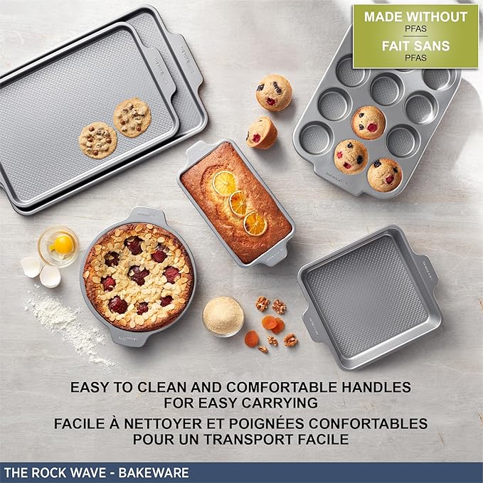 Starfrit The Rock Wav 9" Non-Stick Square Baking Pan, Carbon Steel, Grey