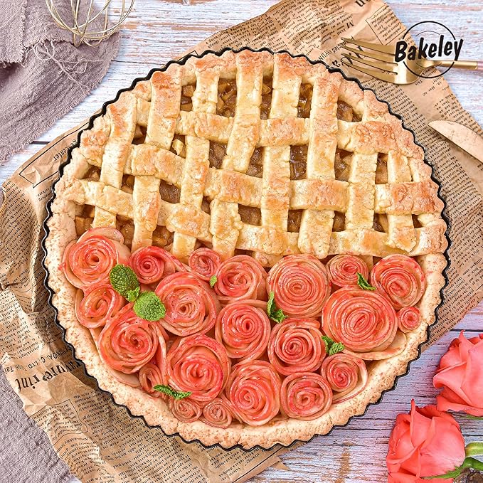 Bakeley 10-Inch Round Tart Pan with Loose Removable Bottom, Non-Stick Carbon Steel Quiche Pan for Oven Baking (Black)