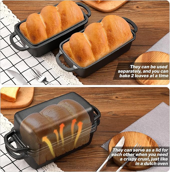 Apatiner 2 in 1 Cast Iron Bread Pan with Lid, Durable Loaf Pans for Baking Homemade Sourdough and Meatloaf, Bread Oven Cast Iron Cookware, Bread Loaf Pan, Sourdough Baking Pan