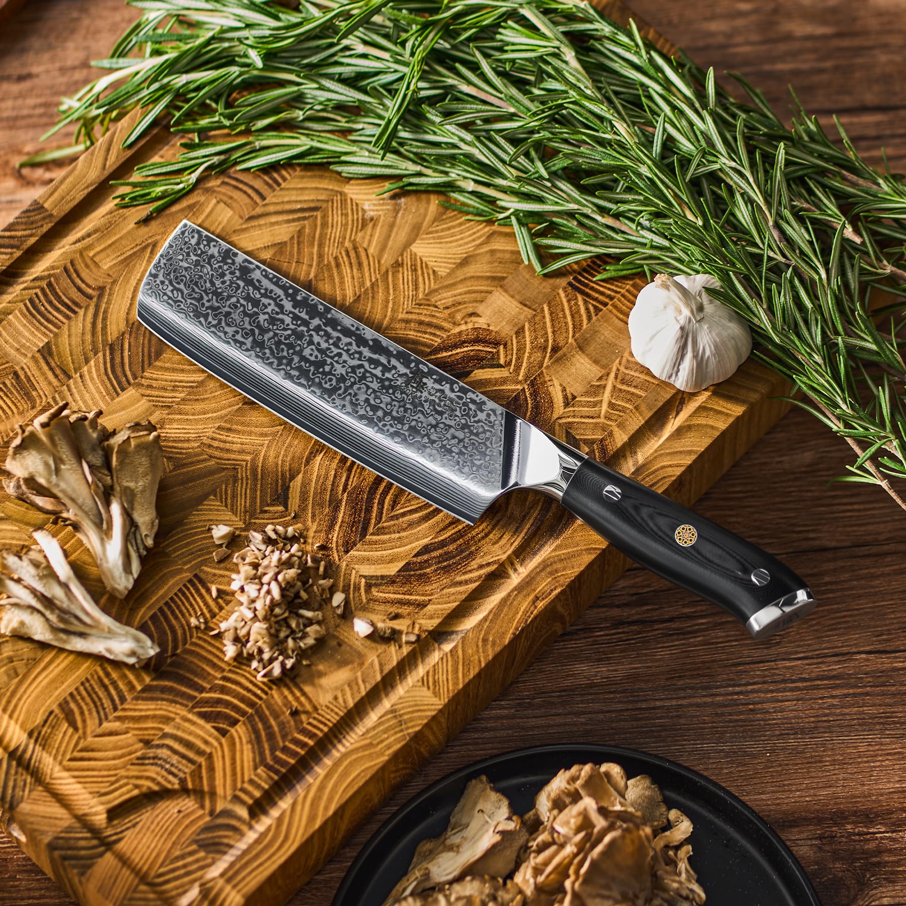 KYOKU Nakiri Knife - 7" - Shogun Series - Japanese Style VG10 Steel Core Damascus Blade - with Sheath & Case