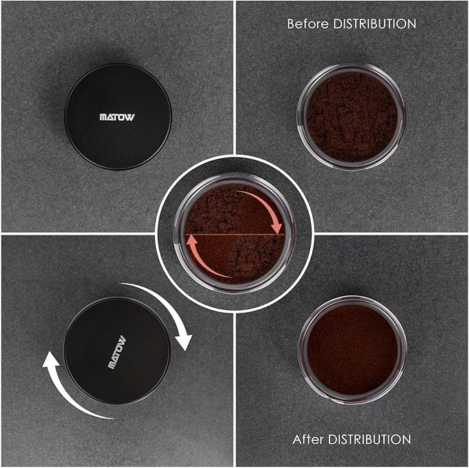 MATOW 2 in 1 Design Gravity Distributor and Magnetic Dosing Funnel Combo, 58.5mm Adaptive Espresso Distributor and Stainless Steel Dosing Ring Set Fits All 58mm Portafilter