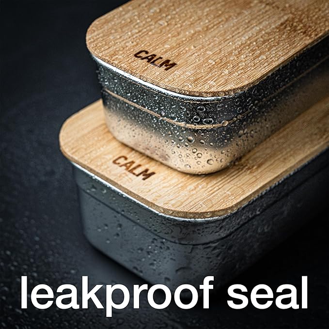 Calm Organics Stainless Steel Food Containers with Bamboo Cutting Board Lids | Set of 3 Reusable Meal Prep Boxes | Airtight Leak-Resistant | Dishwasher Safe | BPA-Free | 2, 4, 6 Cup Sizes