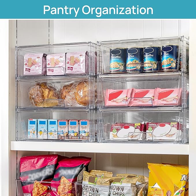 Vtopmart 4 Pack Large Clear Stackable Storage Drawers for Closet, Pantry