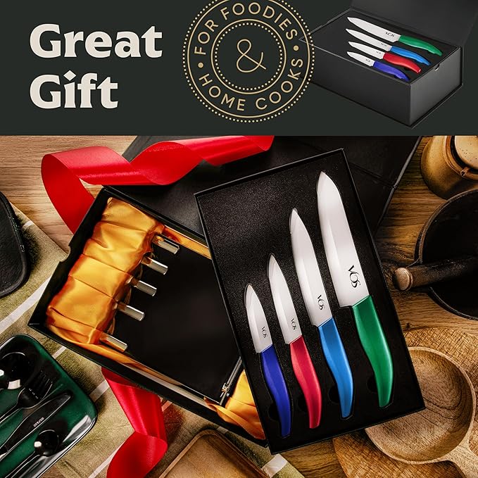 Vos Ceramic Knife Set with Block, Multi-Color