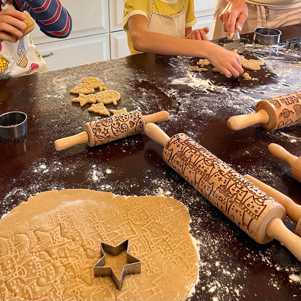 AZTEC Embossed Rolling Pin for Ceramic. Clay Roller and Ceramic Stamp for Embossing Pottery. Baking Gifts for Women by Algis Crafts for Embossed Cookies