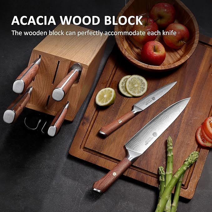 YOTSUBA 8 PCS Japanese Kitchen Knife Set with Block, Ultra Sharp Knives Set