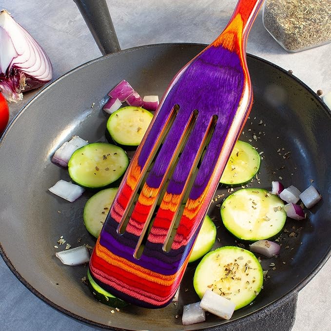 Baltique Waikiki 13 Inch Wooden Slotted Spurtle Spatula – Colorful Layered Birch Cooking Utensil for Stirring, Mixing & Serving