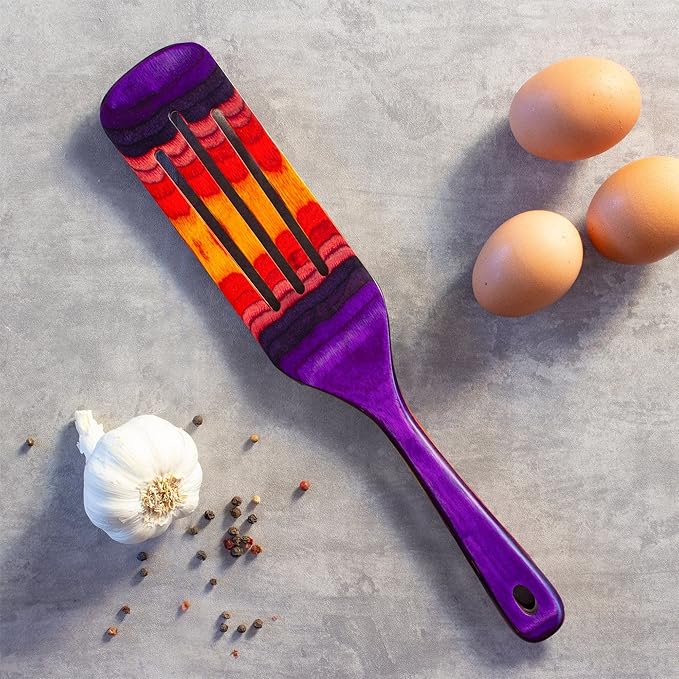 Baltique Waikiki 13 Inch Wooden Slotted Spurtle Spatula – Colorful Layered Birch Cooking Utensil for Stirring, Mixing & Serving